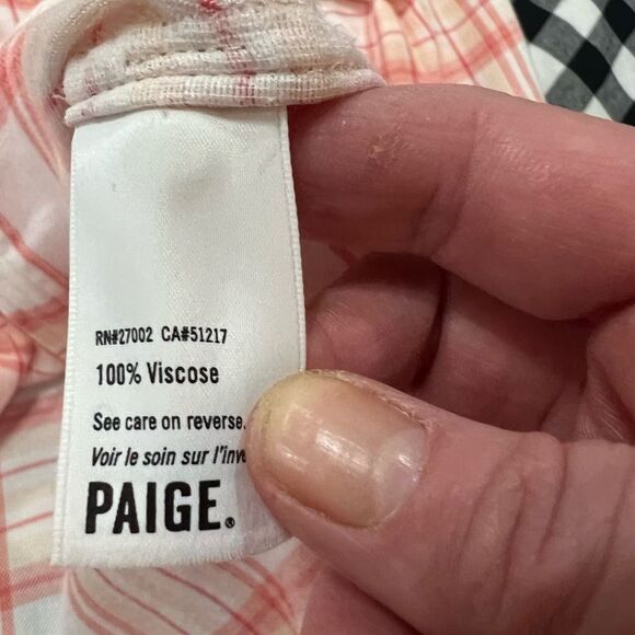 Paige Pink Coral Plaid Trudy long sleeve Button Down Shirt size small - Picture 9 of 11